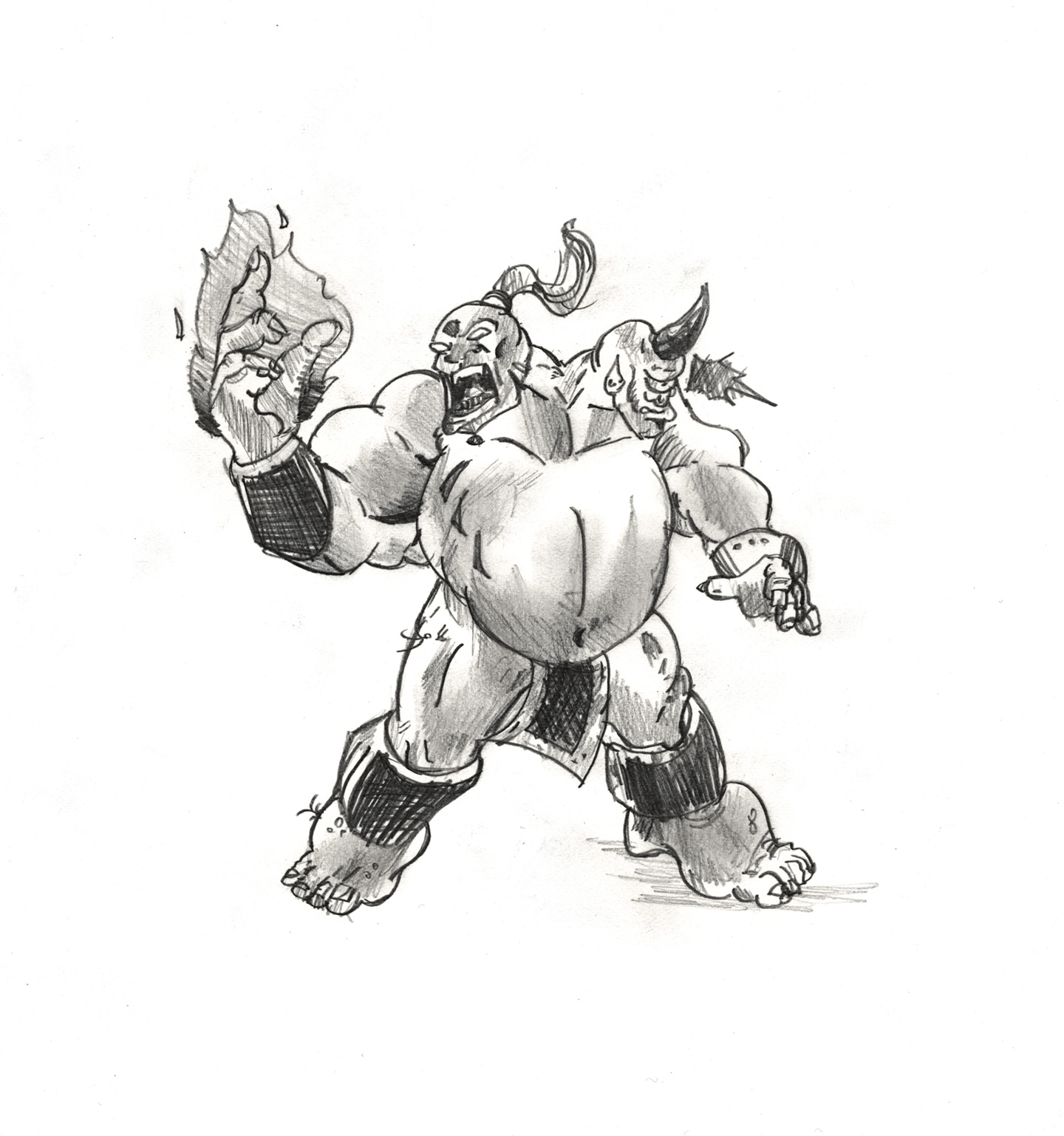 A drawing picturing a double-head big troll from Warcraft II