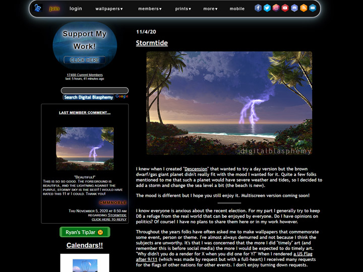 Une capture écran du site web Digital Blasphemy